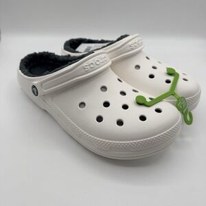 Crocs Classic Fuzz Lined Adult Clogs Unisex White/Gray- Size M10/W12